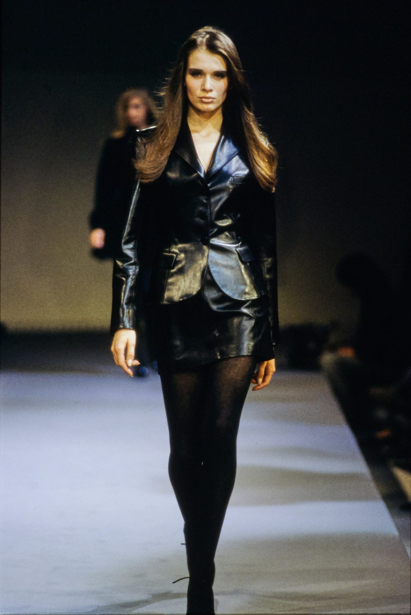 black leather fitted mini skirt