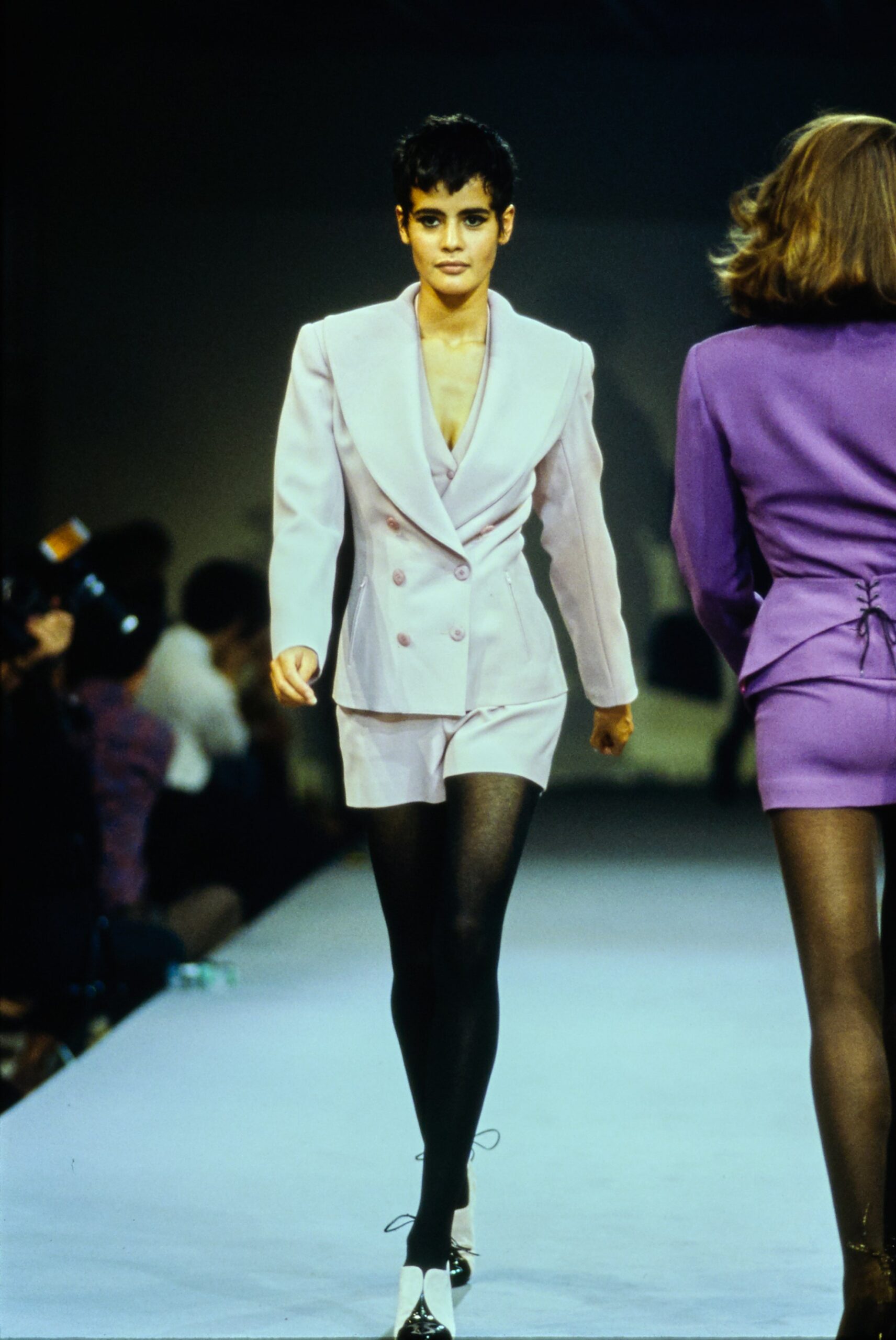 fitted purple blazer and shorts