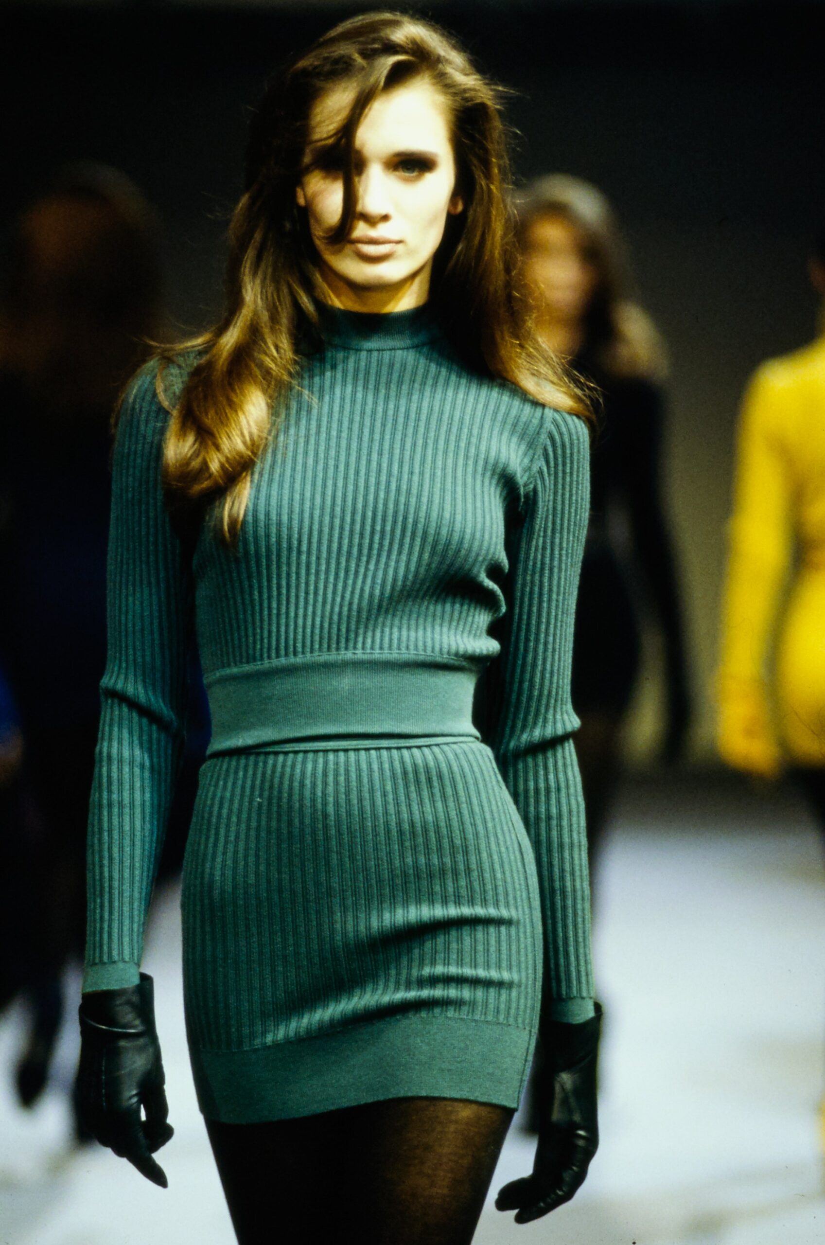 fitted green ribbed mini dress