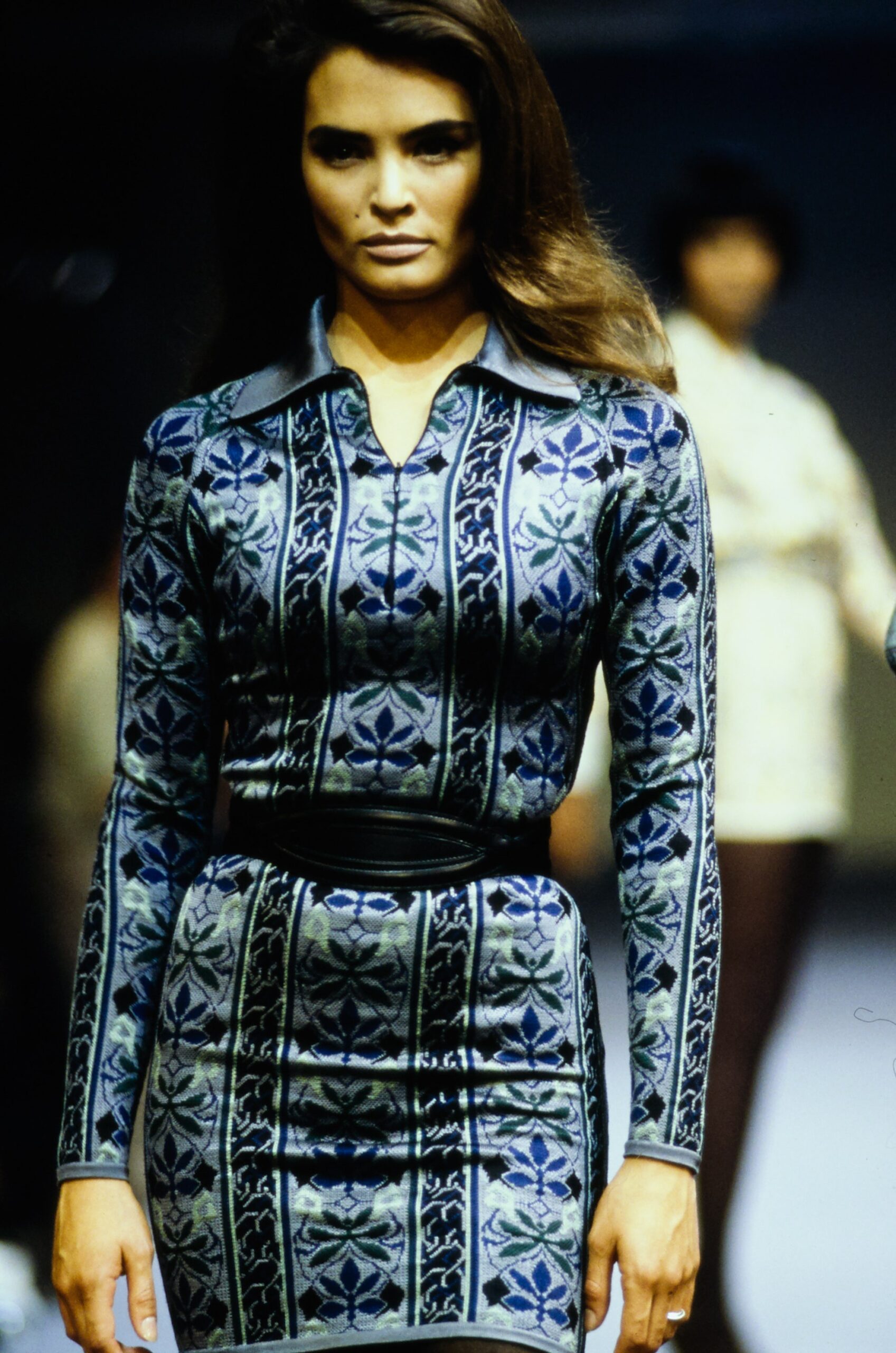 blue embroidered fitted mini dress