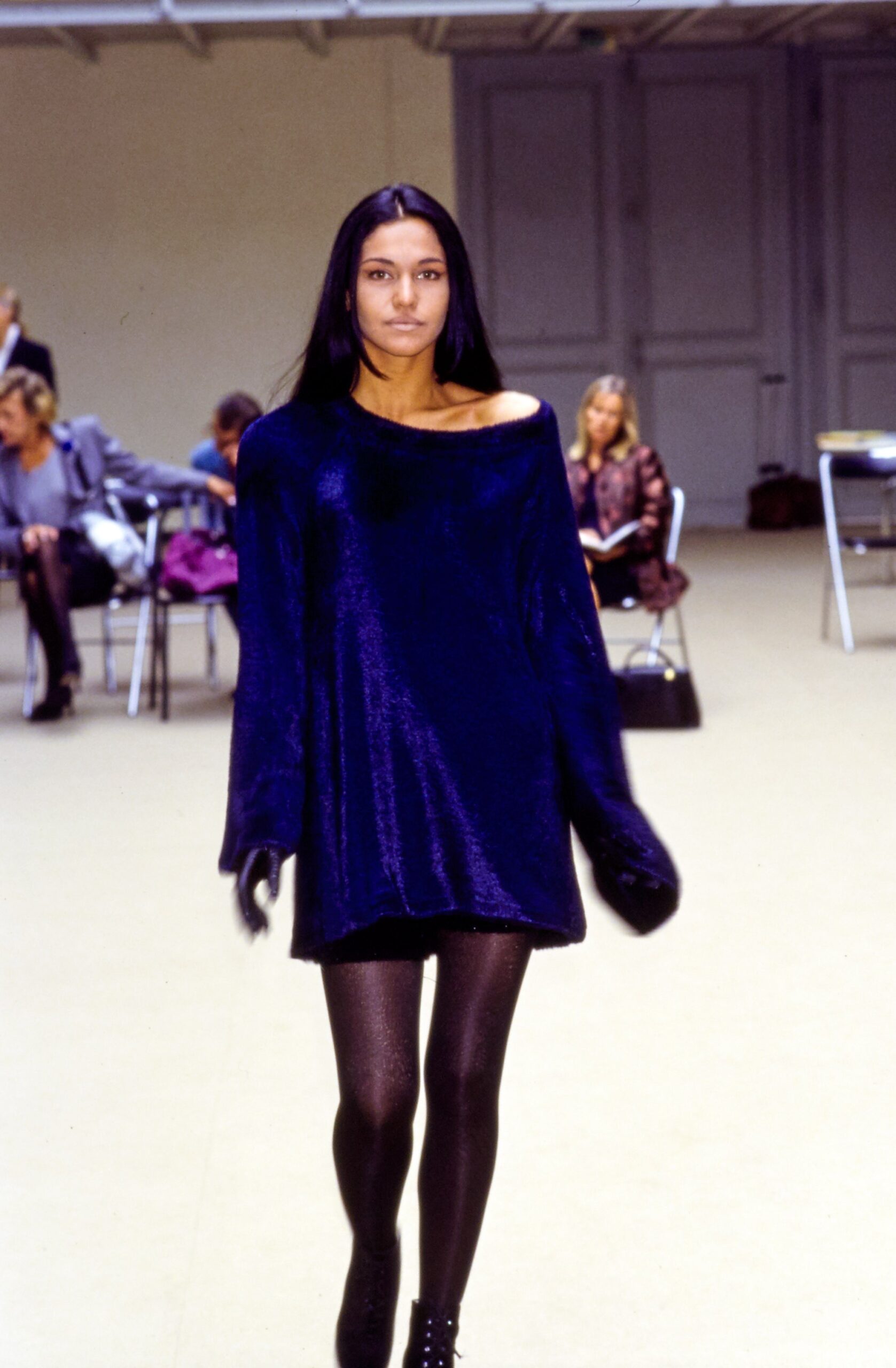 blue oversized silk top