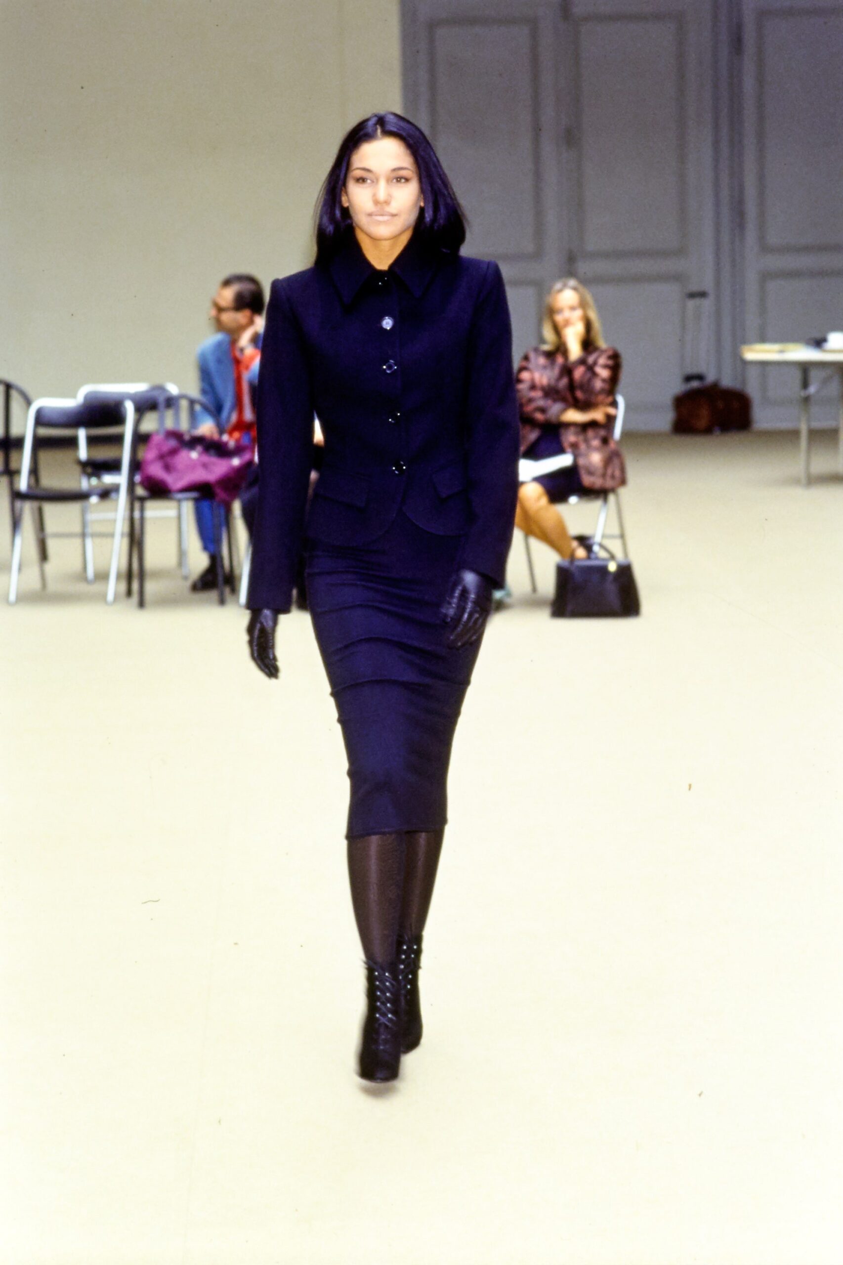 black tailored blazer and pencil skirt