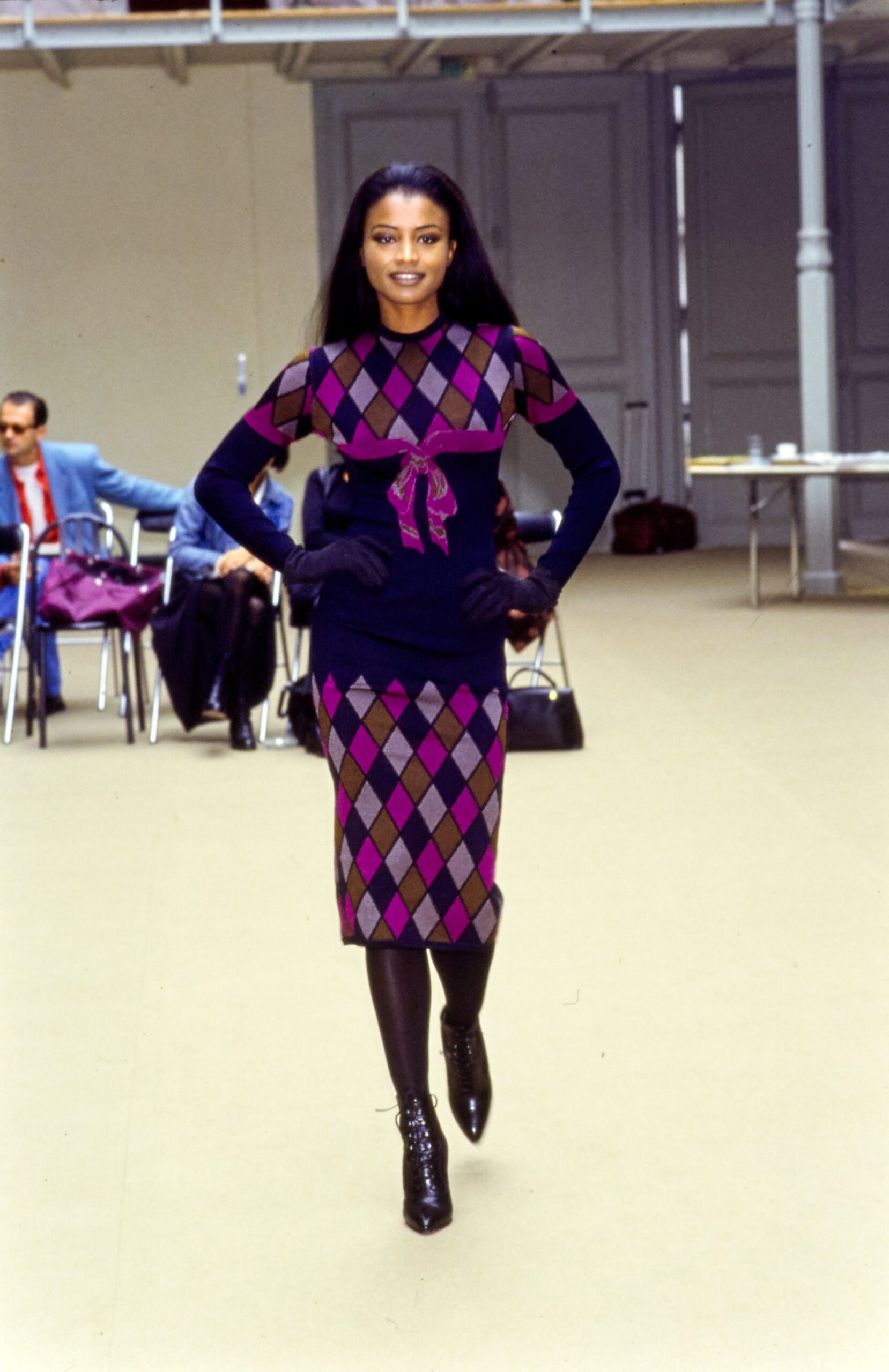 fitted blue and purple printed dress