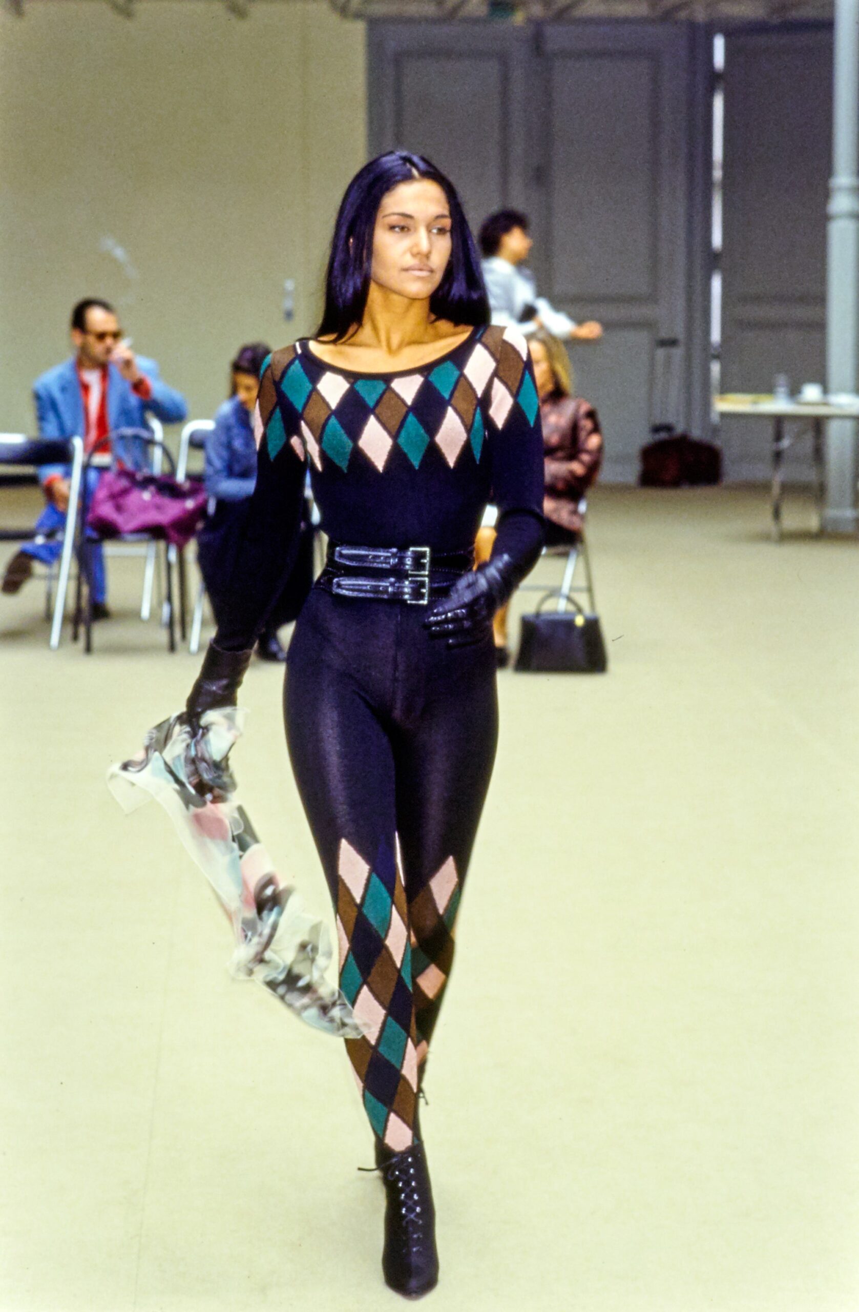 fitted black printed catsuit