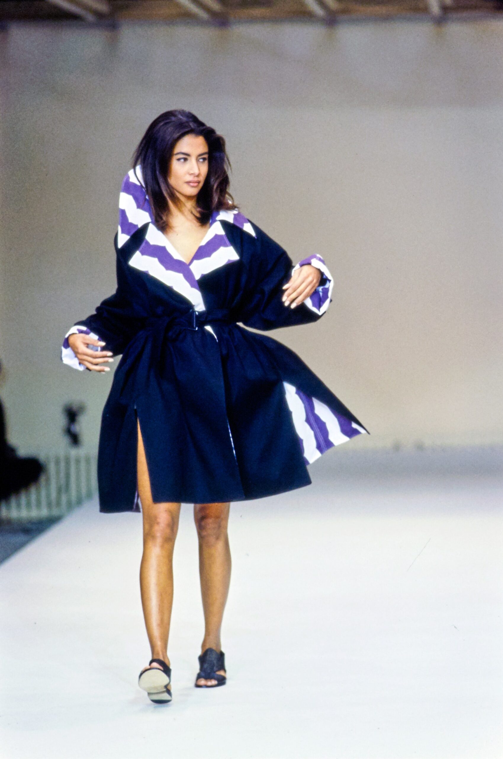 black and purple color-blocked coat