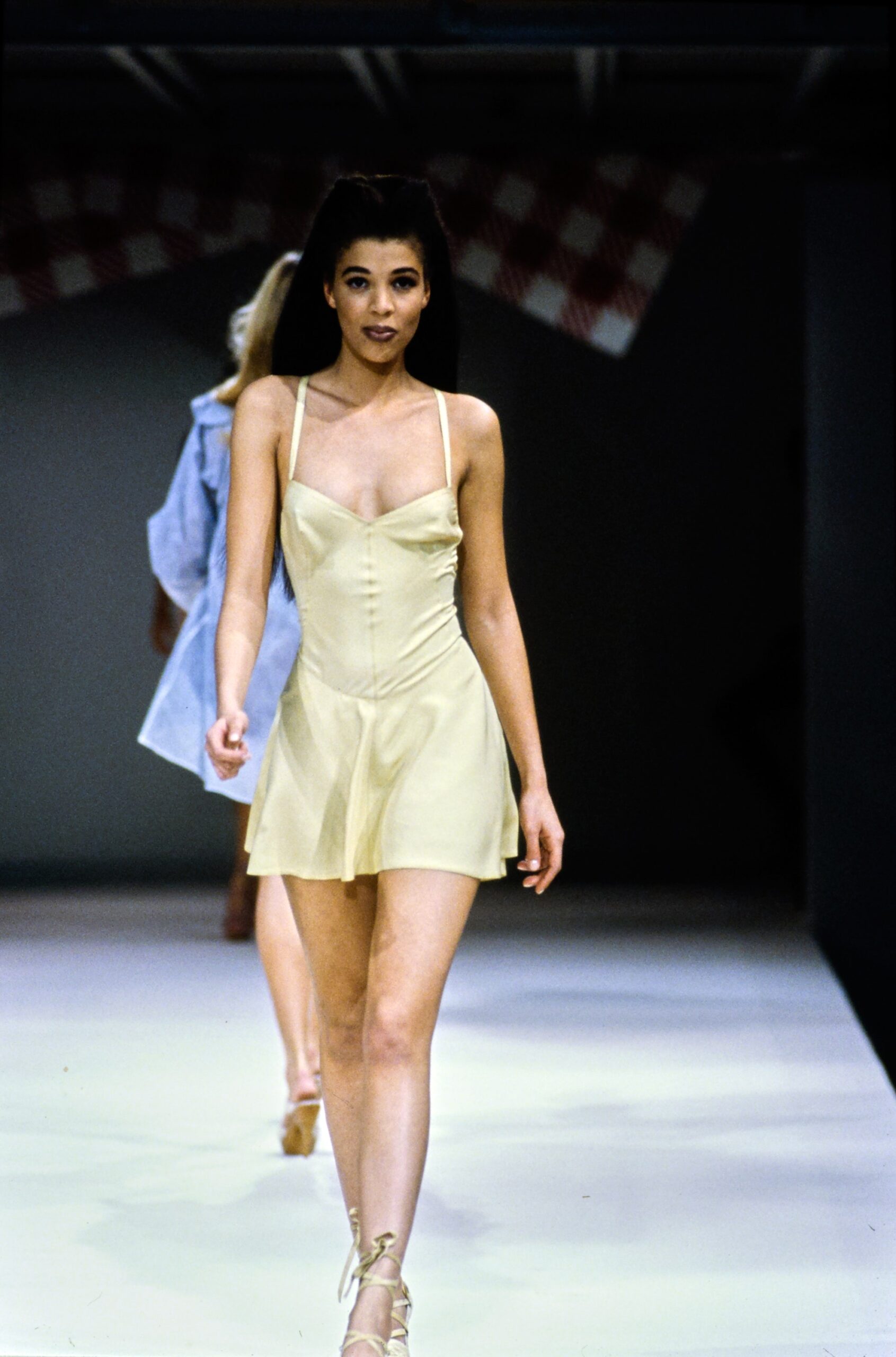 fitted yellow silk mini dress