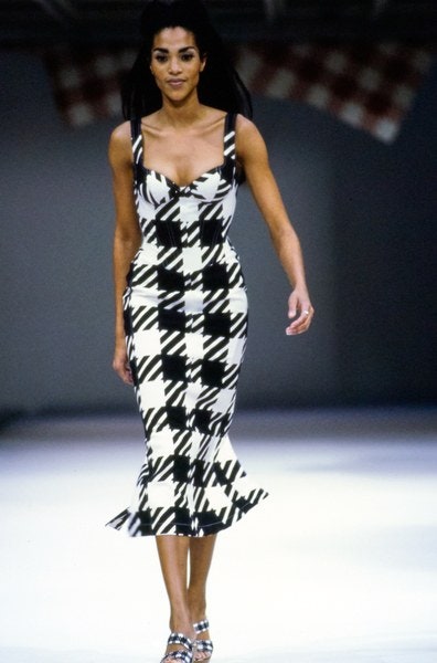 black and white flared midi dress