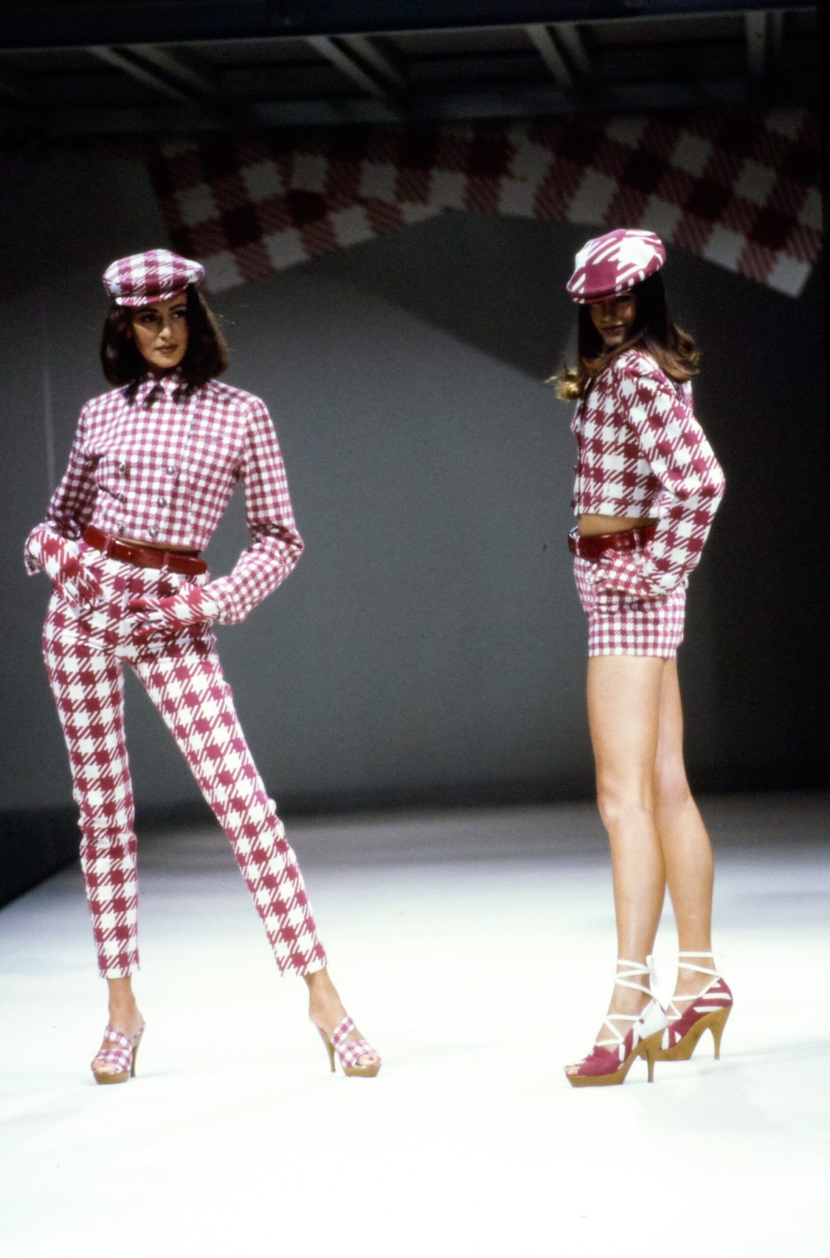 red and white checked outfit