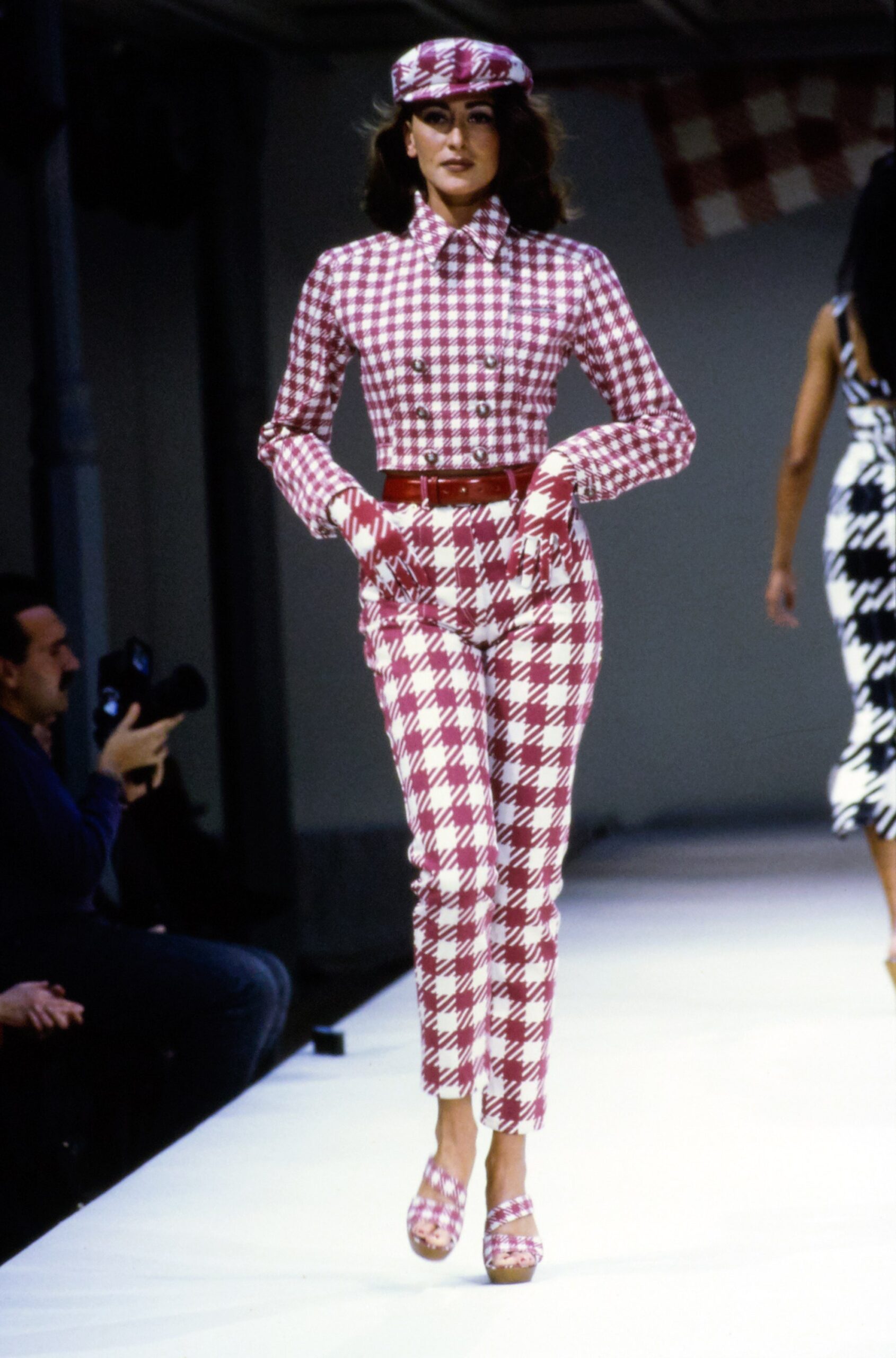 red and white checked outfit