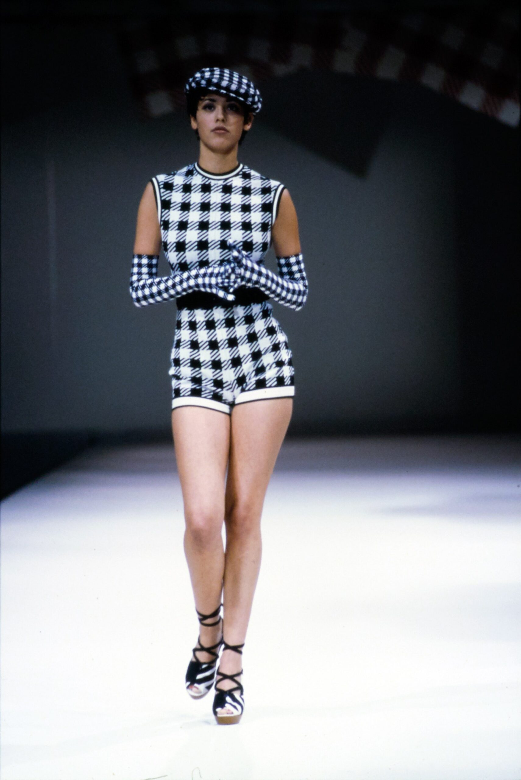 black and white checked romper