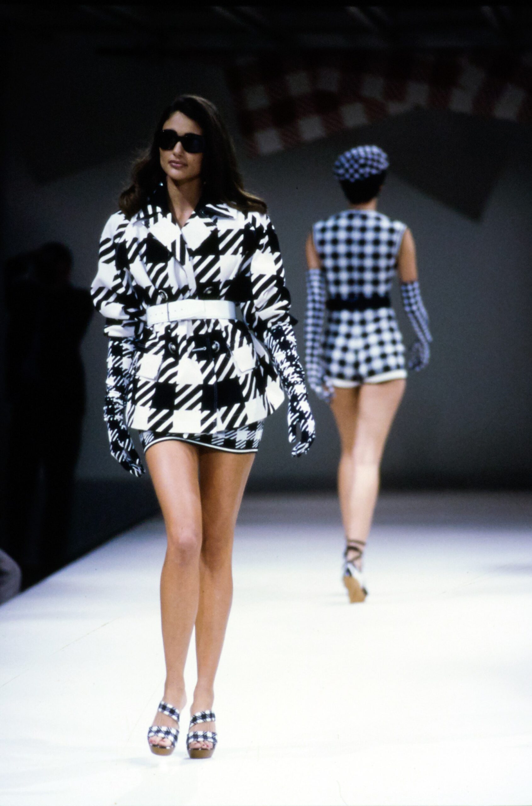 black and white mini-dress with accessories