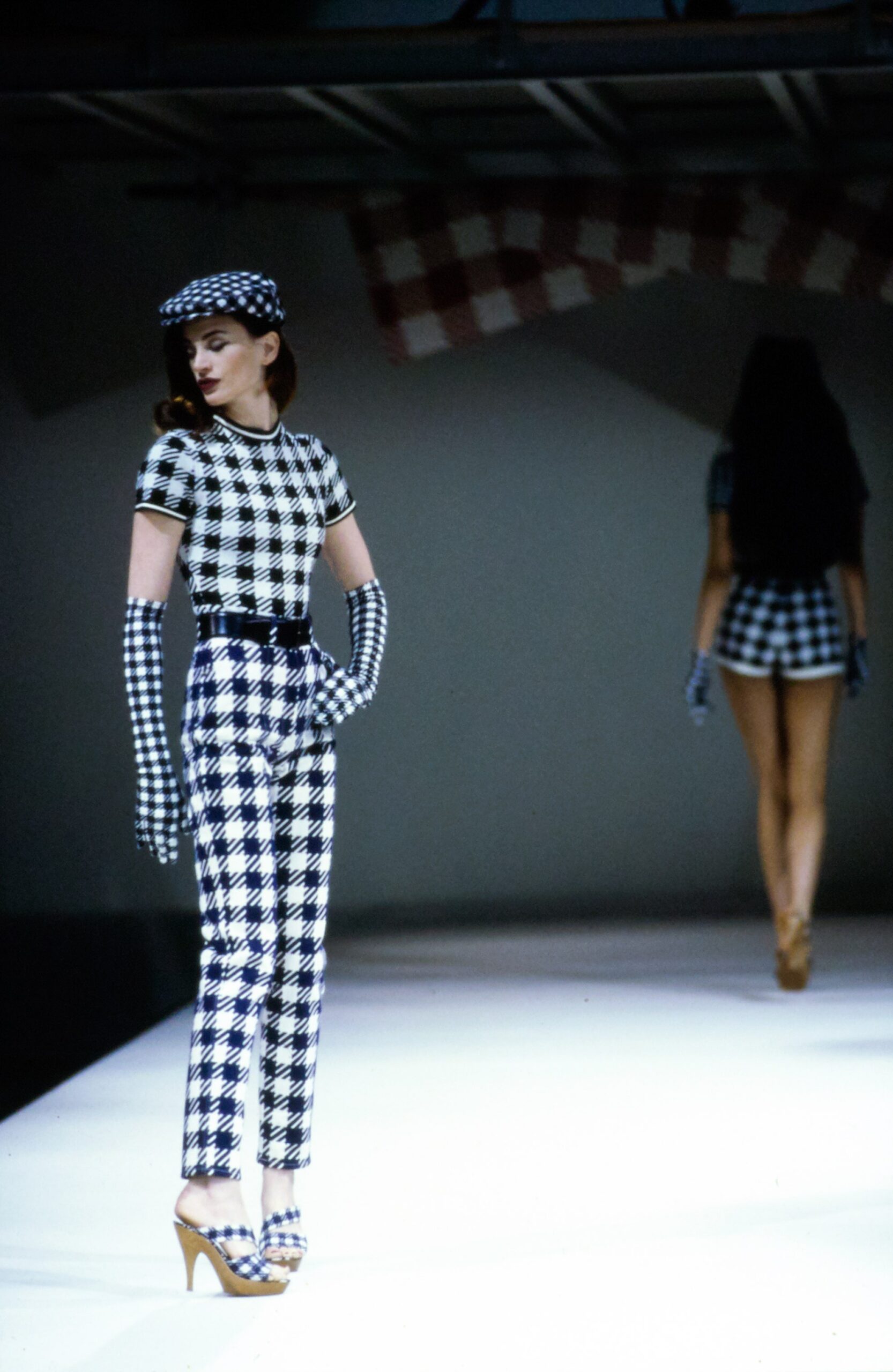 black and white checked outfit