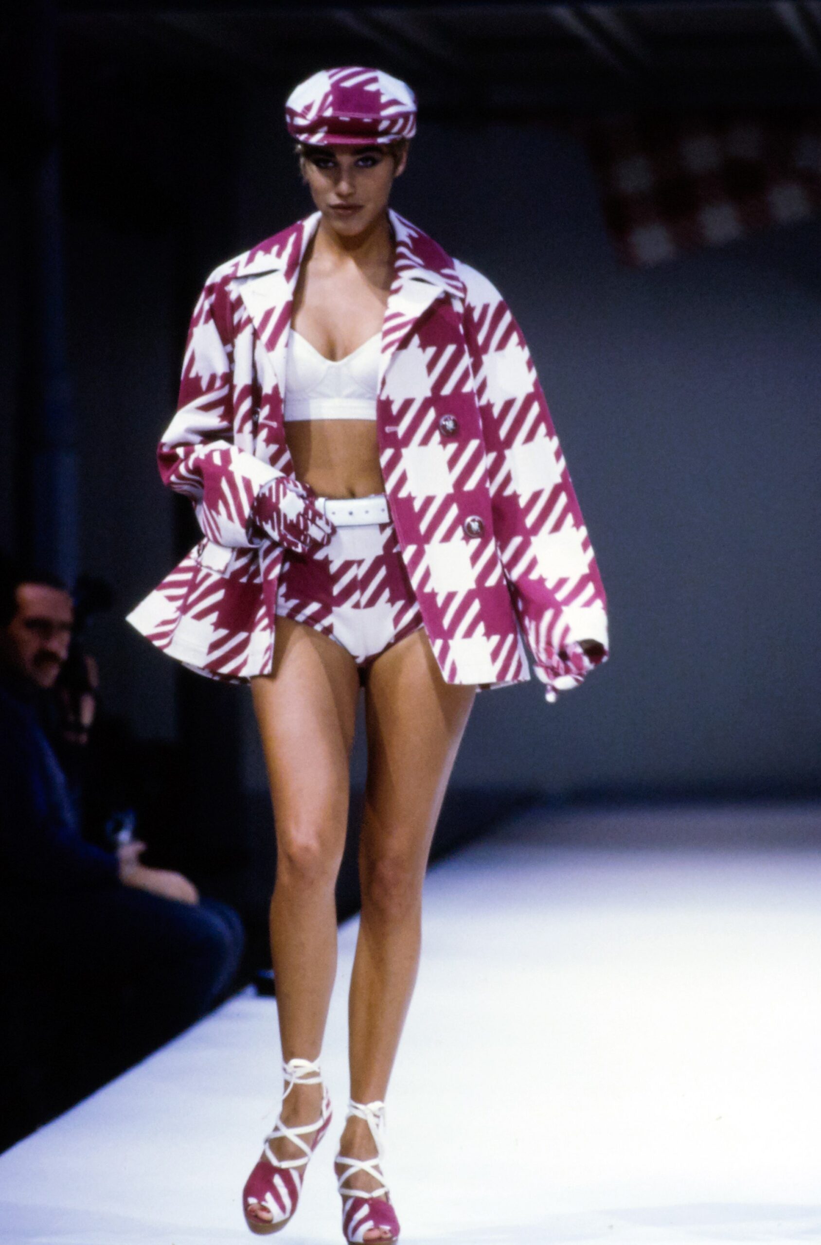 pink and white printed jacket and shorts