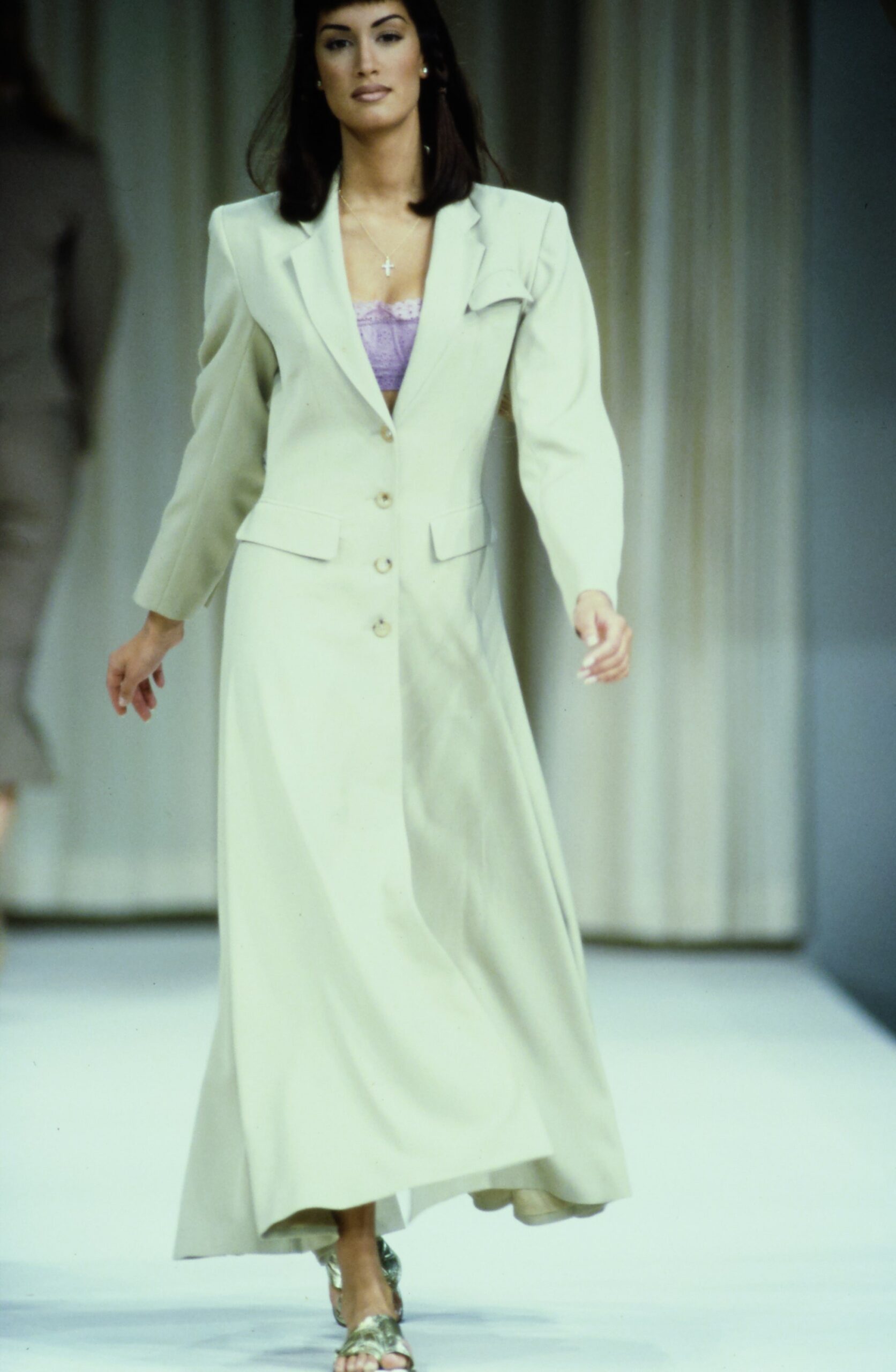 beige fitted long-sleeve dress