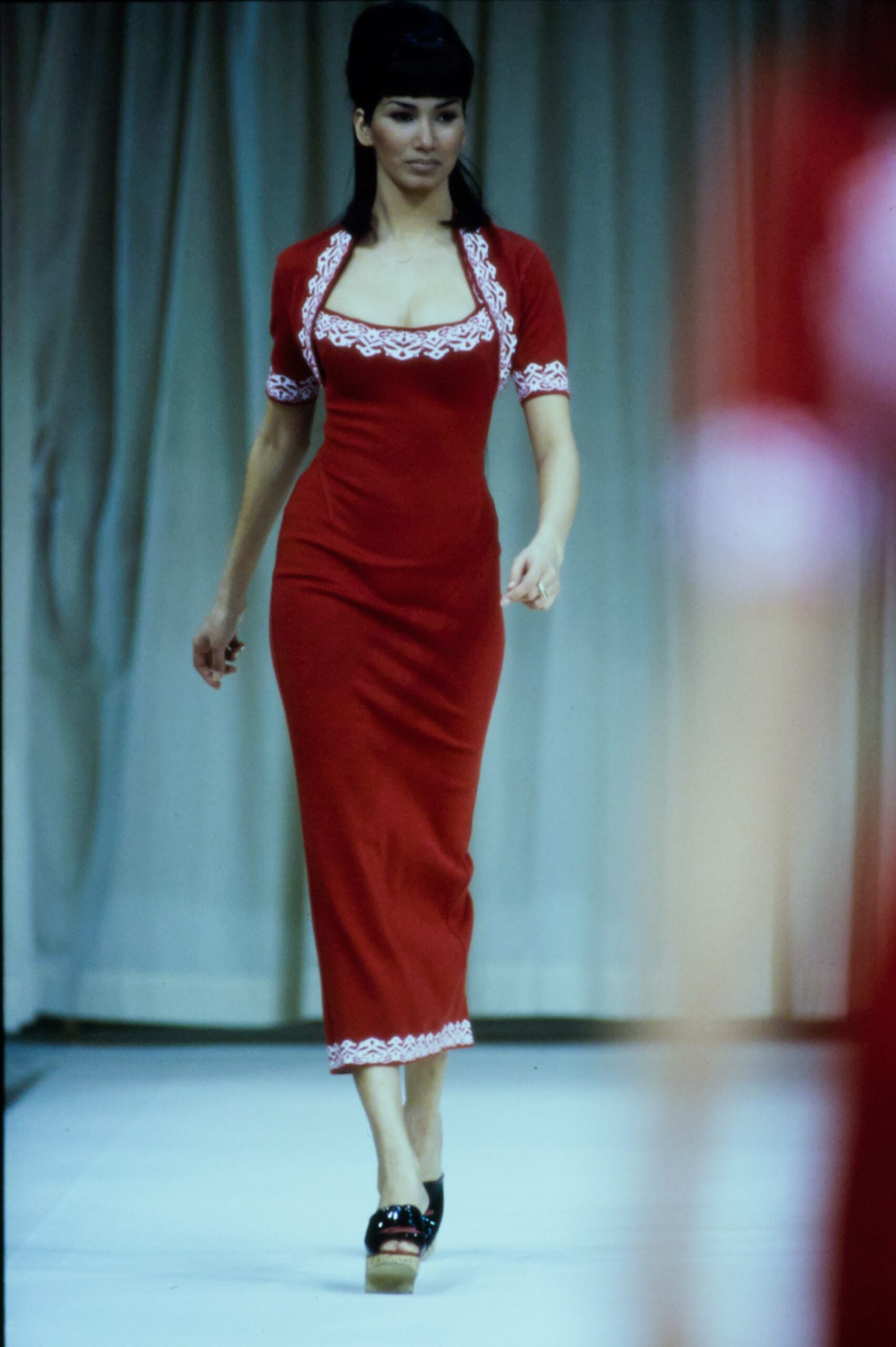 fitted red embroidered dress