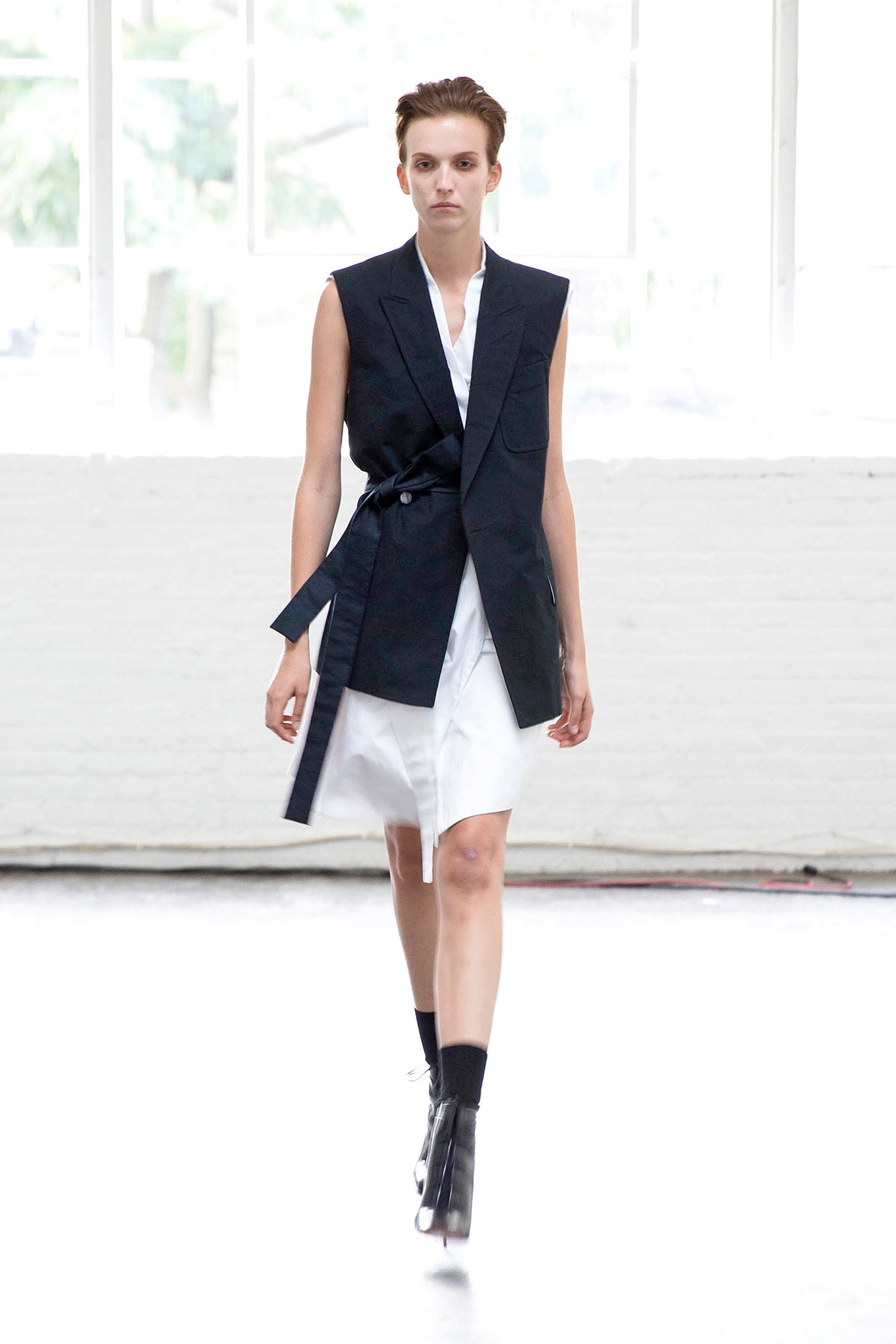 black blazer over white dress