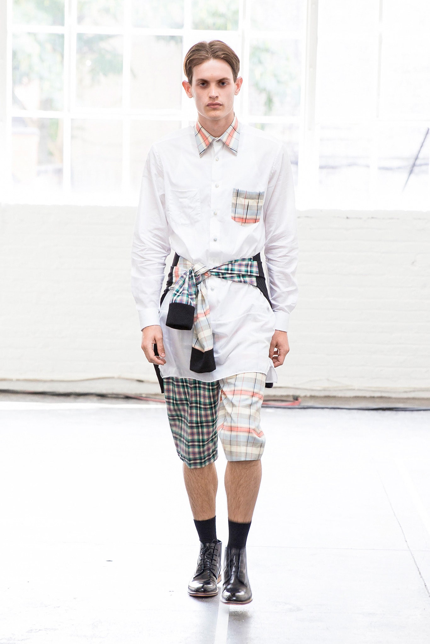 white relaxed shirt with multi shorts
