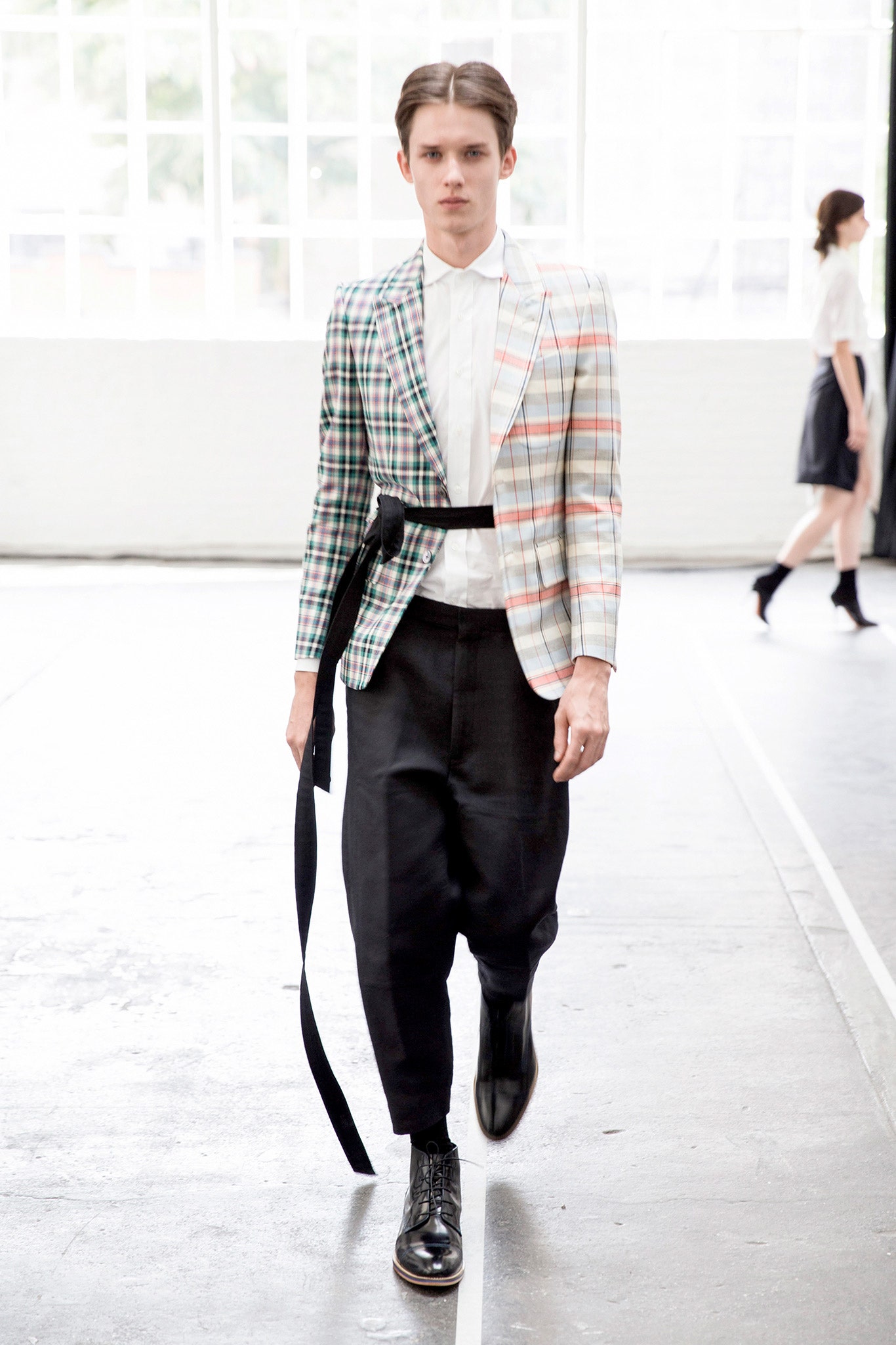 multi-checked tailored blazer
