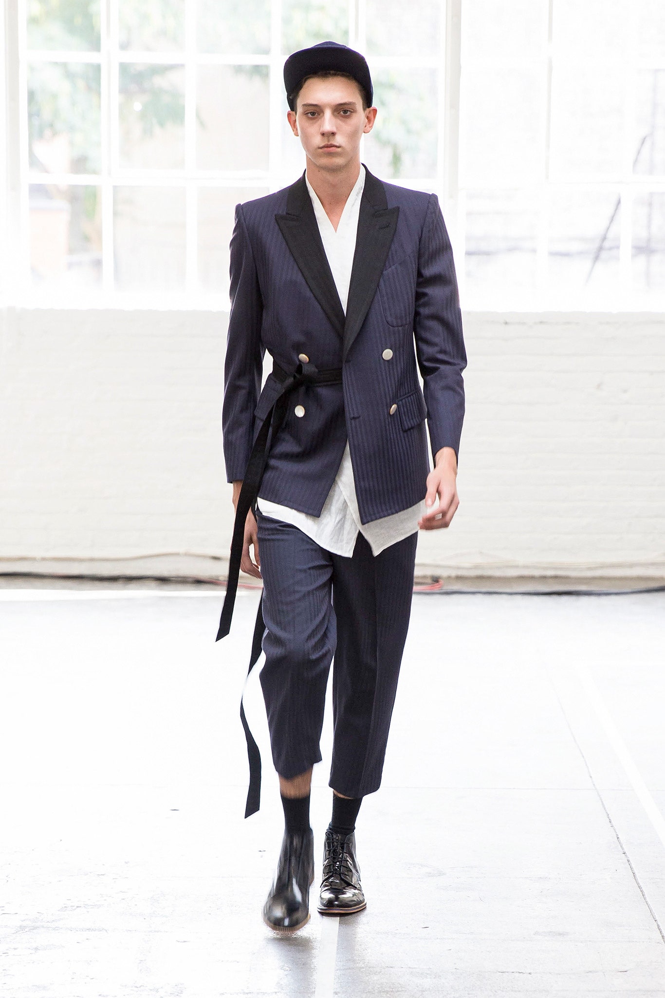 blue tailored suit with white shirt