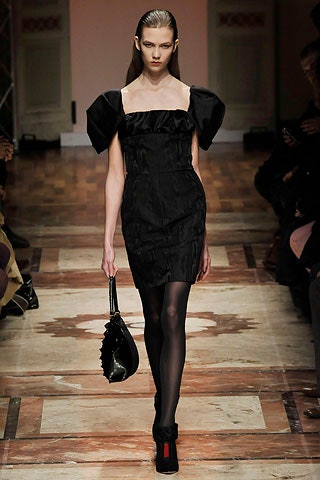 black leather ruffled bag