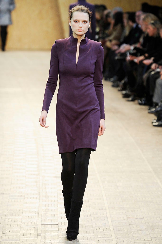 fitted purple long-sleeve dress