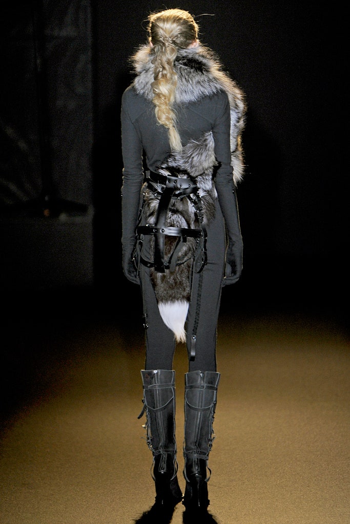 black fitted faux-fur catsuit