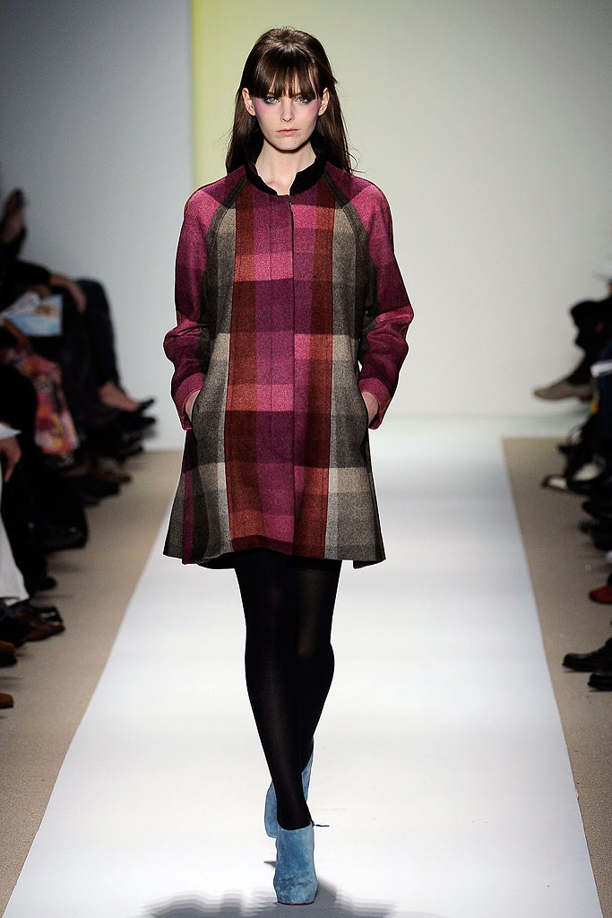 purple checked wool dress