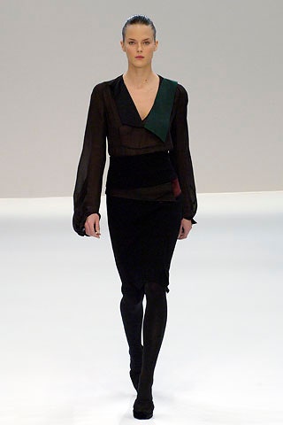 black silk long-sleeve v-neck fitted layered sheer blouse