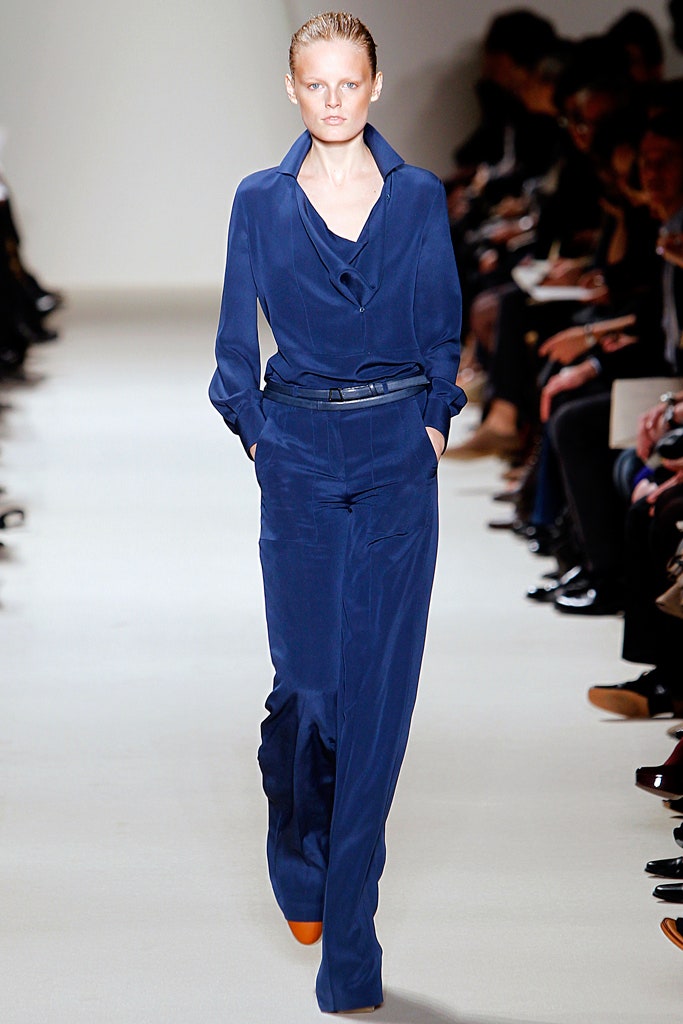 blue silk fitted jumpsuit