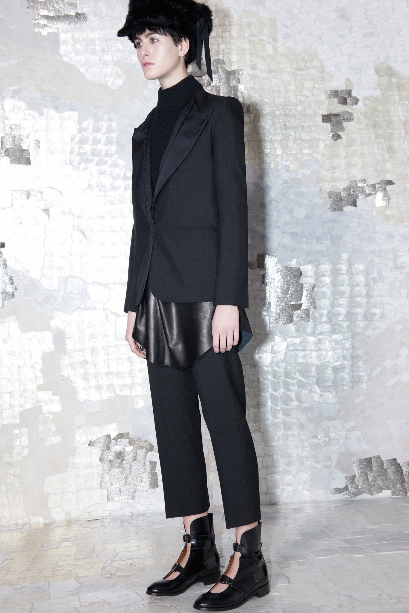 black tailored blazer with leather top