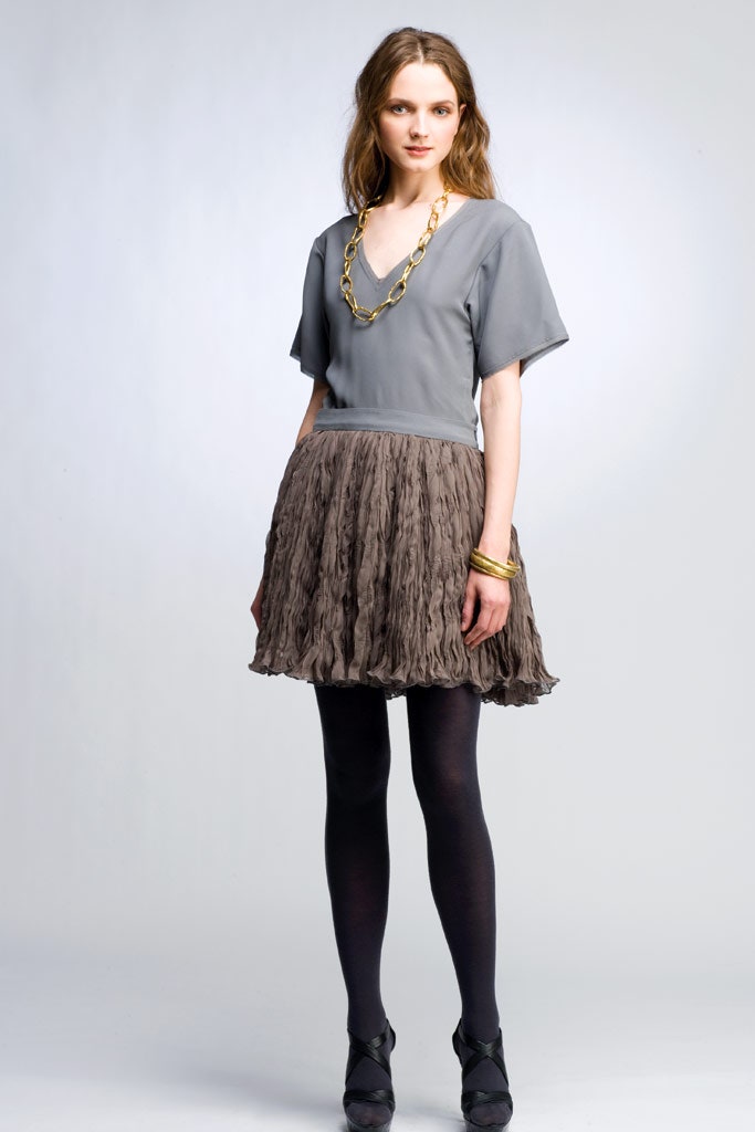 brown silk fitted pleated mini skirt