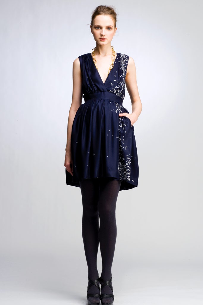 blue silk sleeveless dress