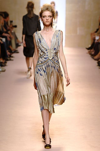 blue and gold pleated dress