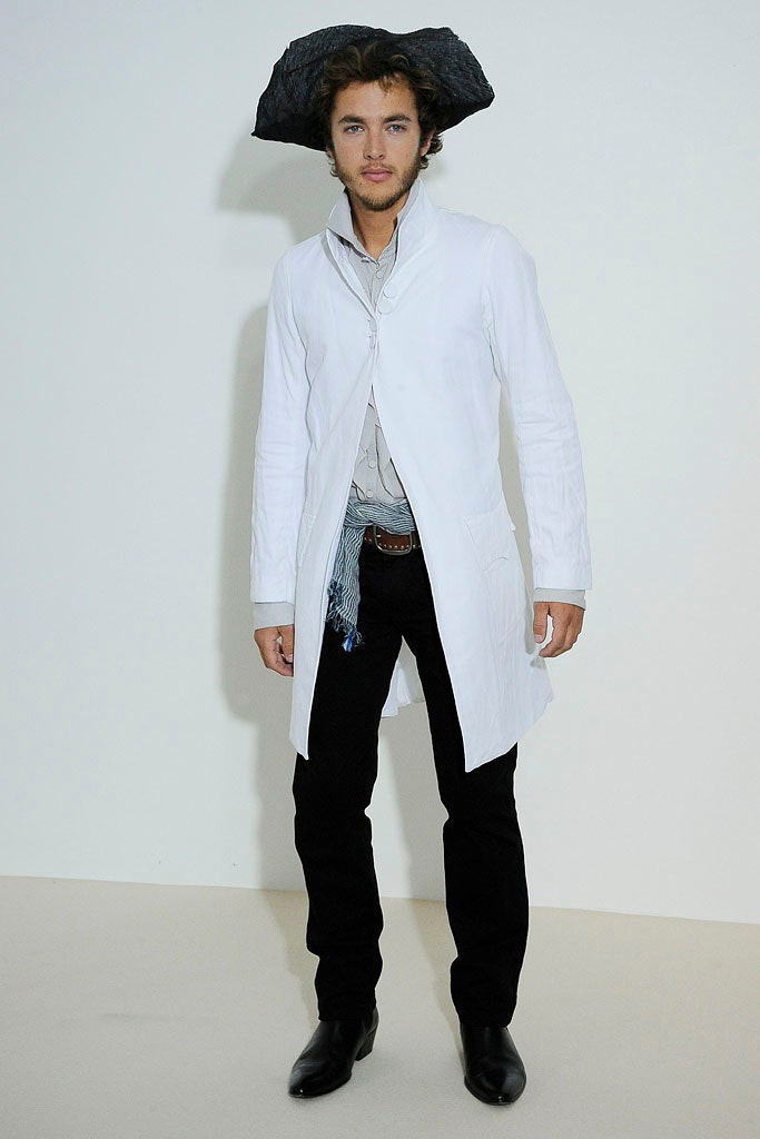 white coat with gray shirt