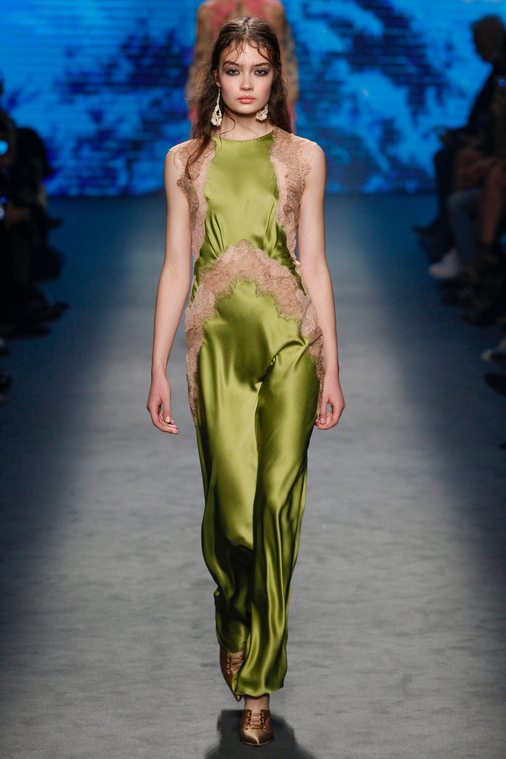 green silk sleeveless gown