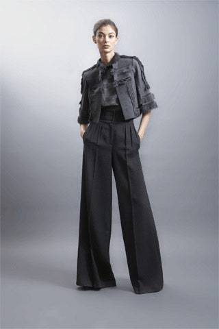 black cotton short-sleeve collared structured fringed jacket