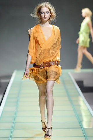 orange chiffon sleeveless v-neck relaxed draped flowing dress