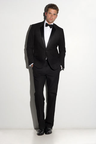 black tailored suit with white shirt