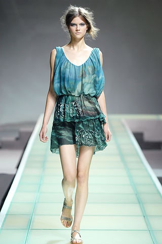 blue green silk ruffled mini dress