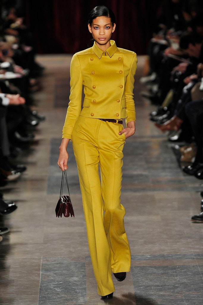 tailored yellow double-breasted suit