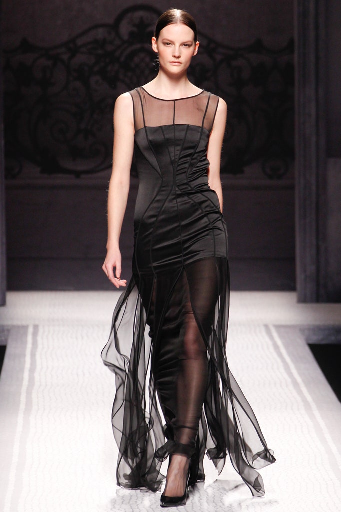black silk sleeveless gown