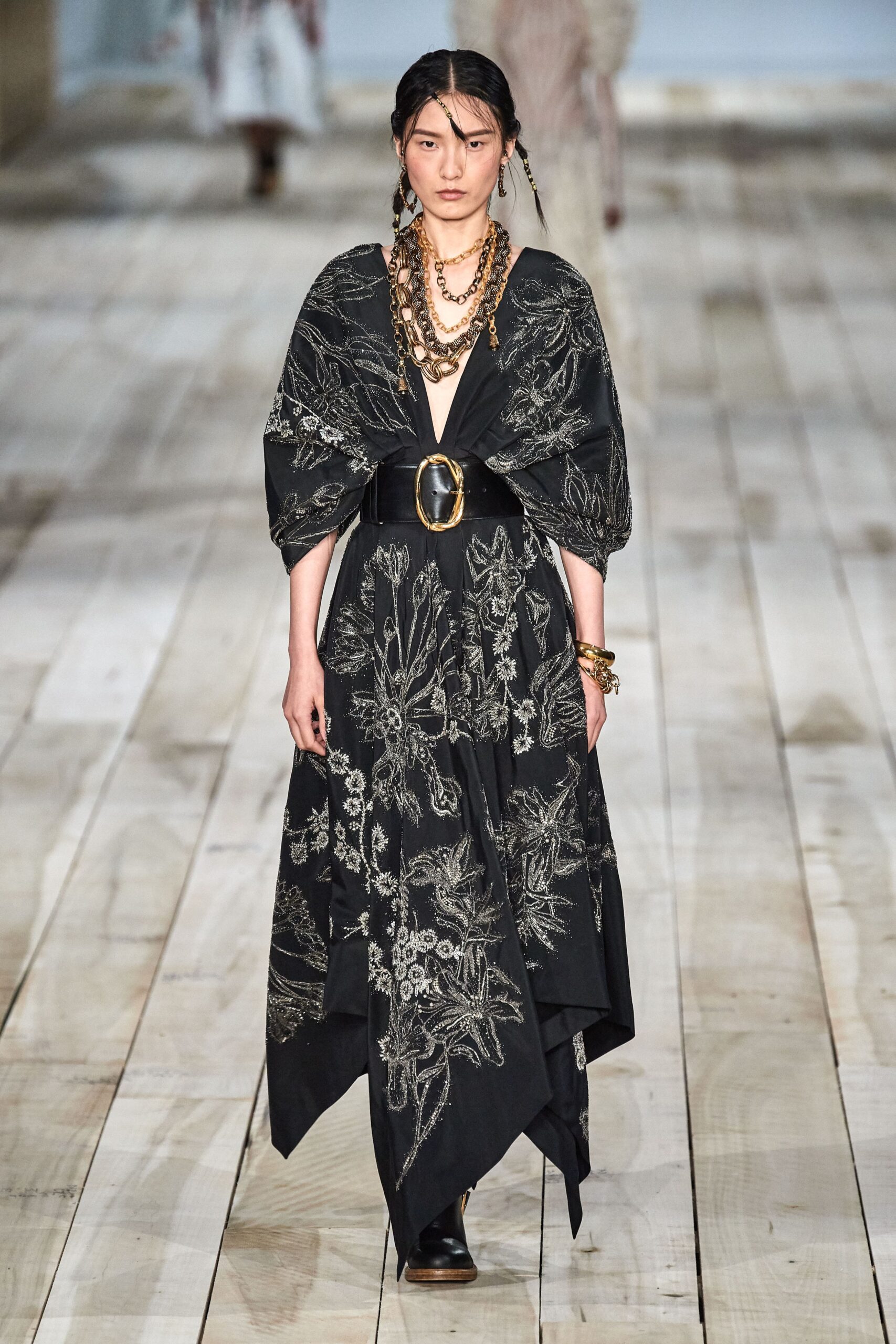 black silk embroidered maxi dress