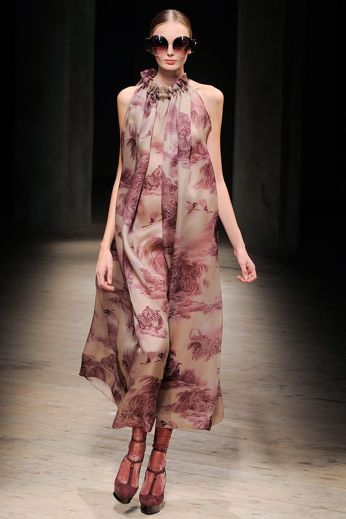 pink silk sleeveless halter relaxed printed flowing dress