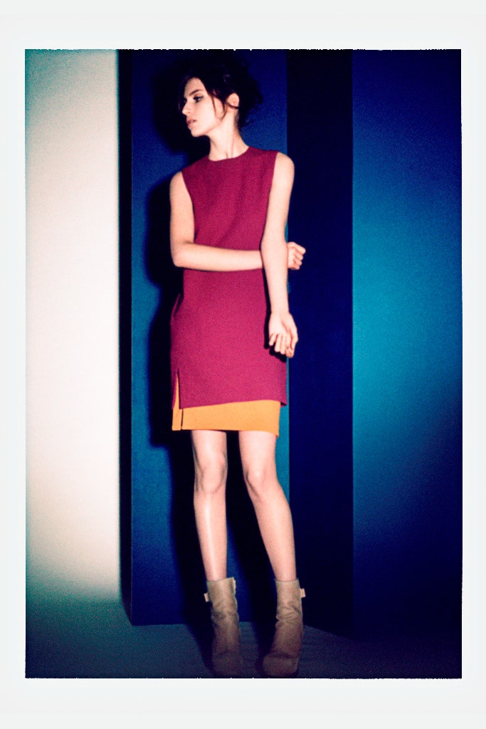 red sleeveless slit fitted layered short dress