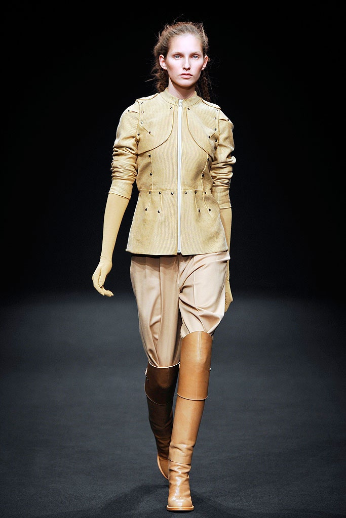 beige fitted jacket with relaxed pants