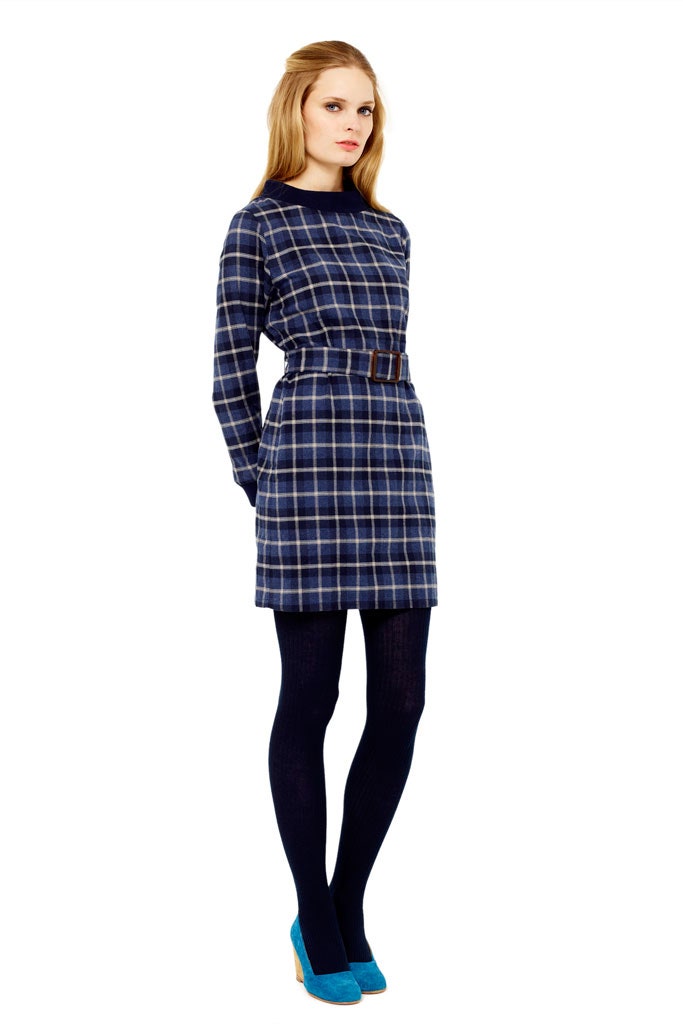 blue and white checked dress