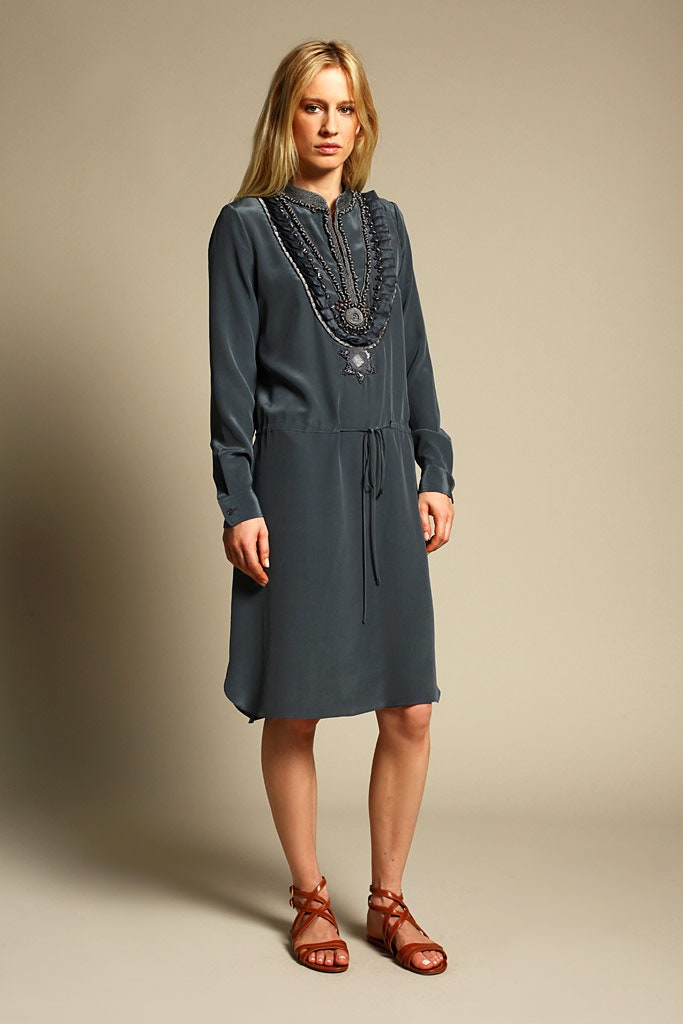 blue silk relaxed midi dress