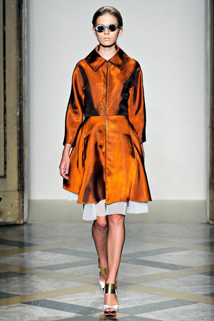 orange black silk mini dress