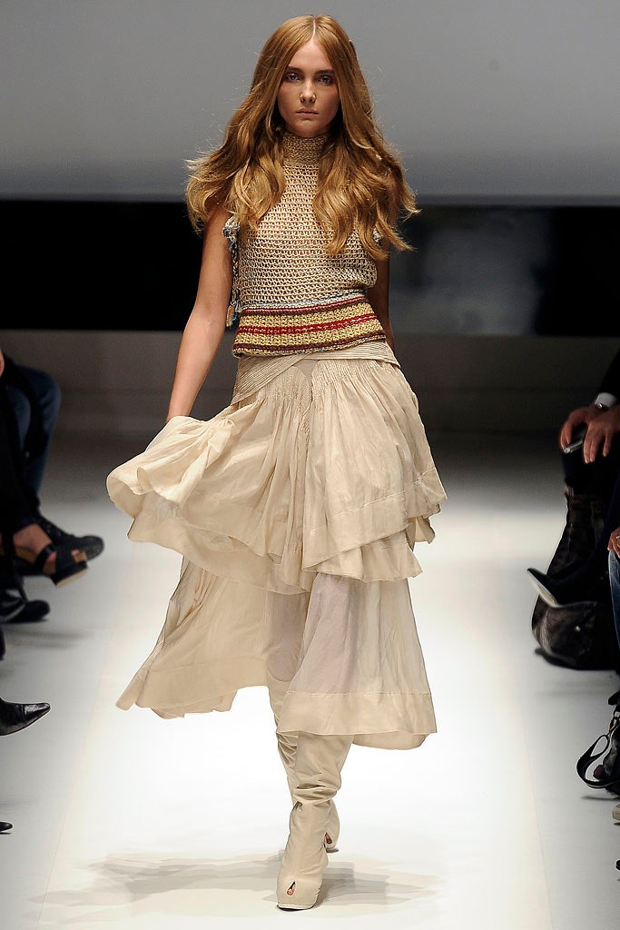 beige tiered skirt with fitted top