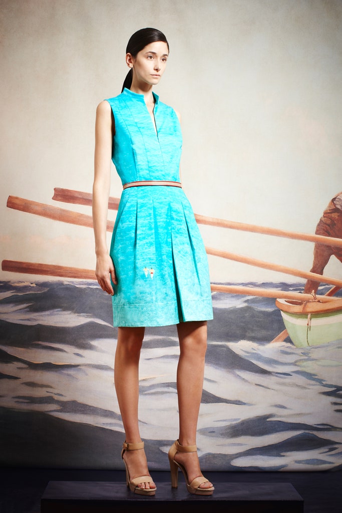 blue fitted sleeveless dress